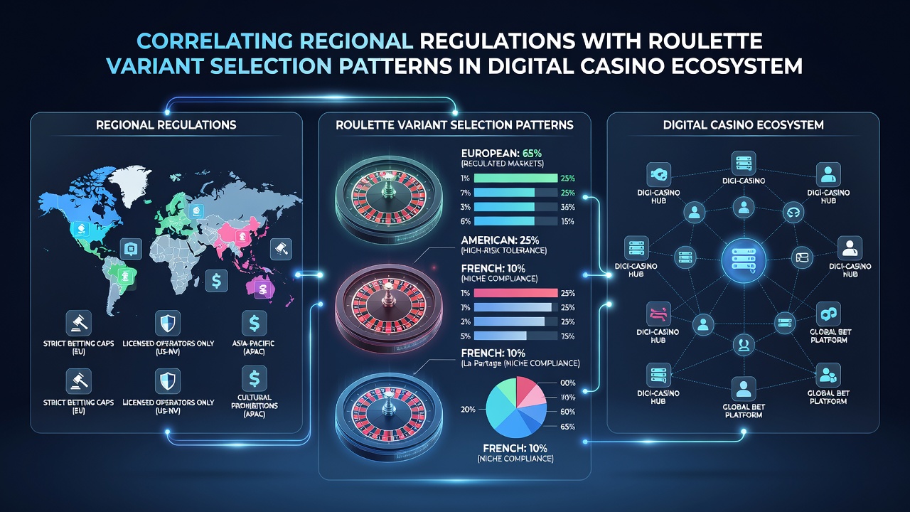 Charts displaying roulette variant selection data correlated with regulatory timelines across Europe, Australia and North America