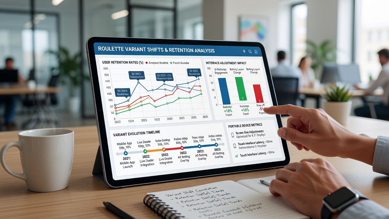 Analytics dashboard displaying roulette variant retention trends on mobile devices